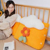HKM-274451 Dormitory Cloud-Shaped Plush Bedside Pillow in Pink, Red, and Yellow - Stylish Sleep Accessory (50*50*25cm & 60*50*25cm)