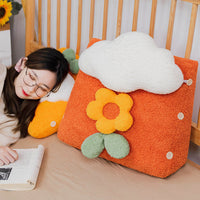 HKM-274451 Dormitory Cloud-Shaped Plush Bedside Pillow in Pink, Red, and Yellow - Stylish Sleep Accessory (50*50*25cm & 60*50*25cm)