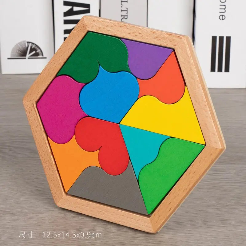 HKM-274451 Educational Wooden Tangram Puzzle Set - 11 Geometric Shapes for Brain Development and Hand Coordination