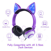 HKM-274515 Flashing Cat Ear Headphones with LED Lighting for 3.5mm Devices