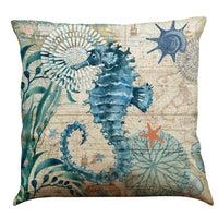 HKM-274835 Sea Turtle Printed Cushion Cover – Linen Throw Pillow Case for Home Decor, 45x45cm