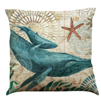 HKM-274835 Sea Turtle Printed Cushion Cover – Linen Throw Pillow Case for Home Decor, 45x45cm