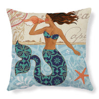 HKM-274835 Sea Turtle Printed Cushion Cover – Linen Throw Pillow Case for Home Decor, 45x45cm