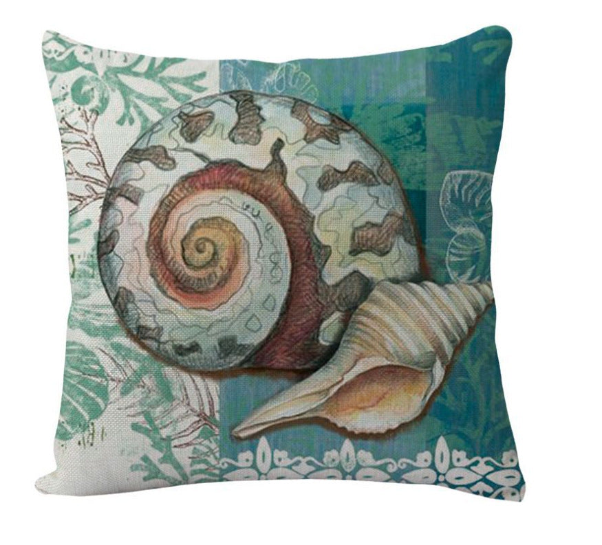 HKM-274835 Sea Turtle Printed Cushion Cover – Linen Throw Pillow Case for Home Decor, 45x45cm