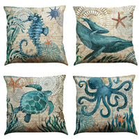 HKM-274835 Sea Turtle Printed Cushion Cover – Linen Throw Pillow Case for Home Decor, 45x45cm