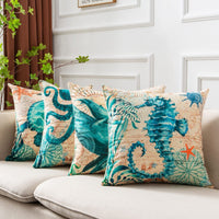 HKM-274835 Sea Turtle Printed Cushion Cover – Linen Throw Pillow Case for Home Decor, 45x45cm