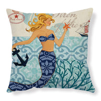 HKM-274835 Sea Turtle Printed Cushion Cover – Linen Throw Pillow Case for Home Decor, 45x45cm