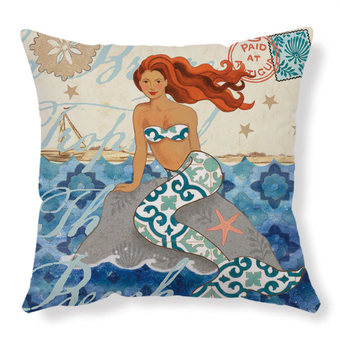 HKM-274835 Sea Turtle Printed Cushion Cover – Linen Throw Pillow Case for Home Decor, 45x45cm