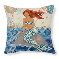 HKM-274835 Sea Turtle Printed Cushion Cover – Linen Throw Pillow Case for Home Decor, 45x45cm