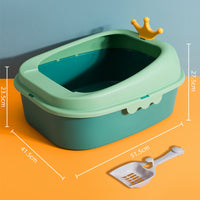 HKM-275283 Oversized Semi-Enclosed Cat Litter Box in Fresh Blue, Cherry Blossom Powder, and Mint Green