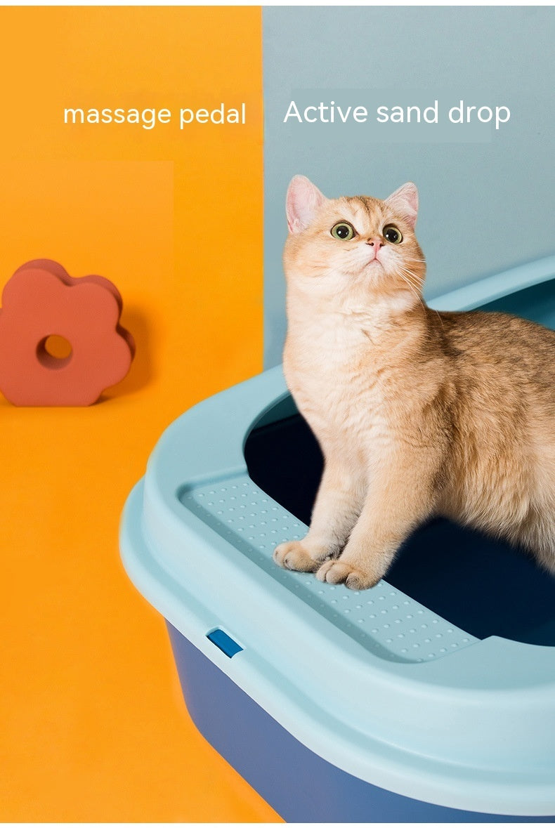 HKM-275283 Oversized Semi-Enclosed Cat Litter Box in Fresh Blue, Cherry Blossom Powder, and Mint Green