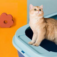 HKM-275283 Oversized Semi-Enclosed Cat Litter Box in Fresh Blue, Cherry Blossom Powder, and Mint Green