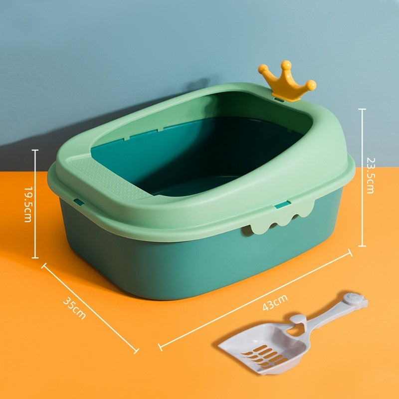 HKM-275283 Oversized Semi-Enclosed Cat Litter Box in Fresh Blue, Cherry Blossom Powder, and Mint Green