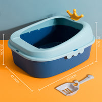 HKM-275283 Oversized Semi-Enclosed Cat Litter Box in Fresh Blue, Cherry Blossom Powder, and Mint Green