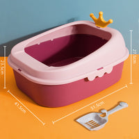 HKM-275283 Oversized Semi-Enclosed Cat Litter Box in Fresh Blue, Cherry Blossom Powder, and Mint Green