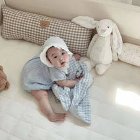 HKM-275411 Rectangular Cotton Plaid Bear Anti-Collision Baby Pillow, Soothing Bed Cover for Newborns, 70x25cm