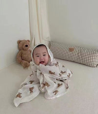 HKM-275411 Rectangular Cotton Plaid Bear Anti-Collision Baby Pillow, Soothing Bed Cover for Newborns, 70x25cm