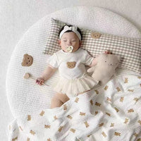 HKM-275411 Rectangular Cotton Plaid Bear Anti-Collision Baby Pillow, Soothing Bed Cover for Newborns, 70x25cm