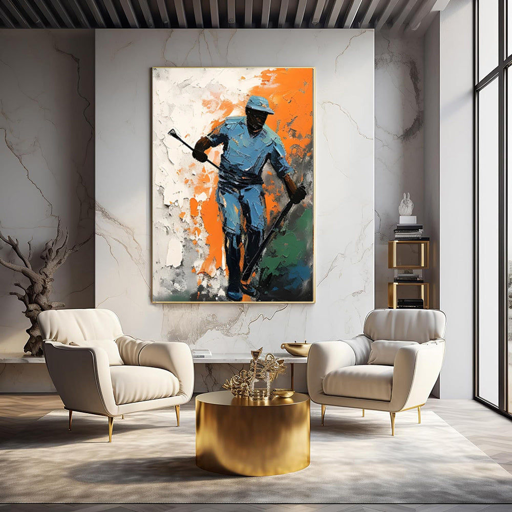 HKM-275539 Handmade Oil Painting Canvas Art - Ice Hockey Themed Wall Decor for Boys and Girls, Unframed