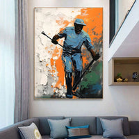 HKM-275539 Handmade Oil Painting Canvas Art - Ice Hockey Themed Wall Decor for Boys and Girls, Unframed