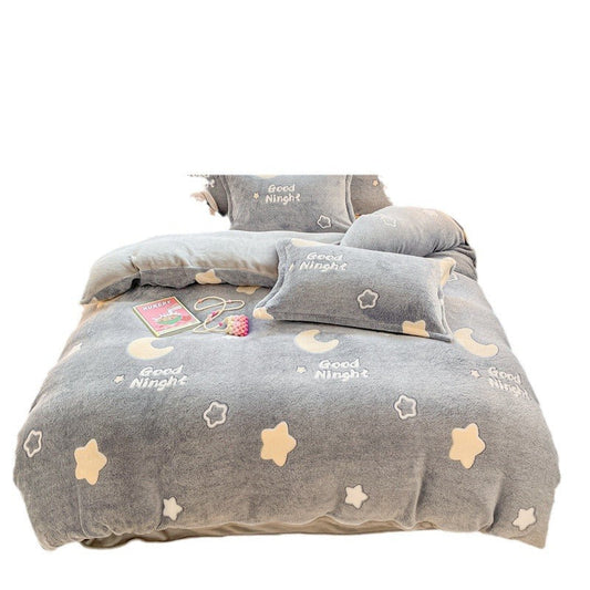 HKM-275603 Thickened Fleece Four-Piece Winter Bedding Set with Various Patterns