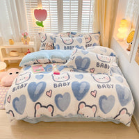 HKM-275603 Thickened Fleece Four-Piece Winter Bedding Set with Various Patterns