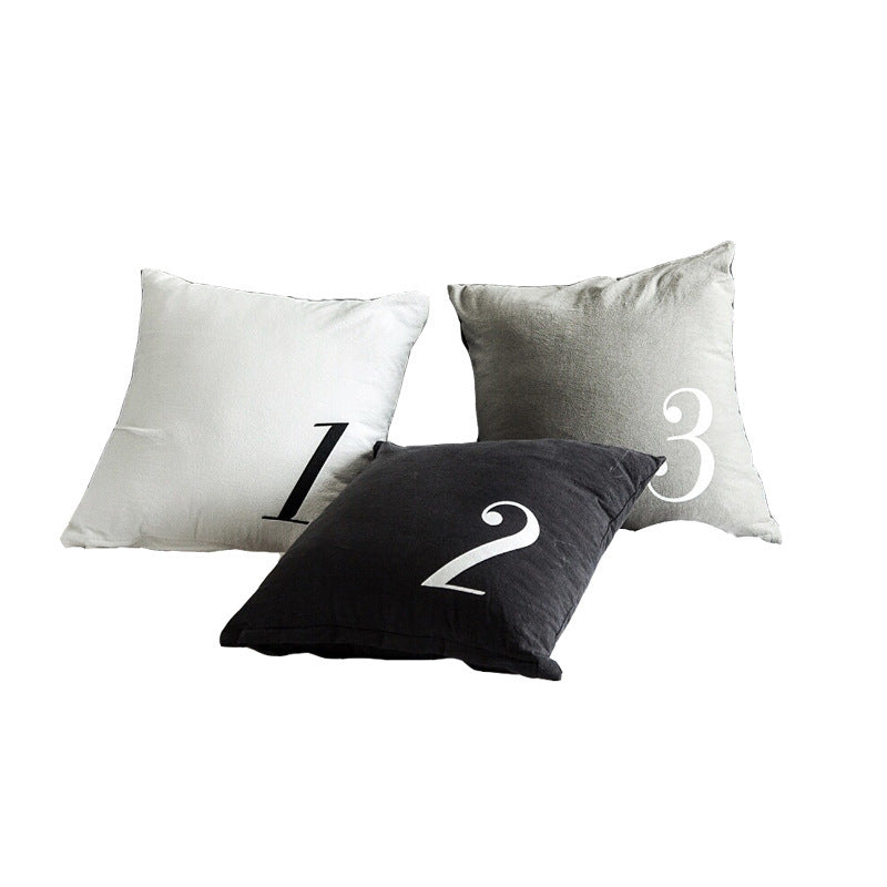 HKM-275731 Minimalist Linen Numeric Throw Pillow Cover, 43x43cm, Printed Design