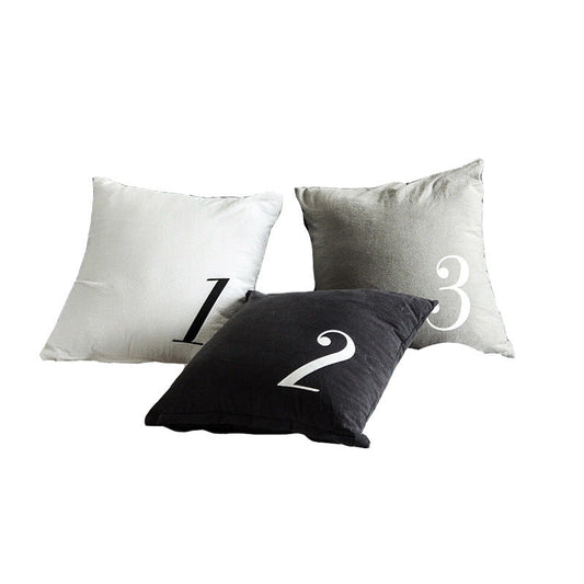 HKM-275731 Minimalist Linen Numeric Throw Pillow Cover, 43x43cm, Printed Design
