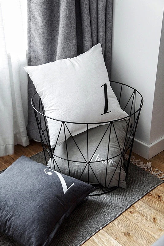 HKM-275731 Minimalist Linen Numeric Throw Pillow Cover, 43x43cm, Printed Design