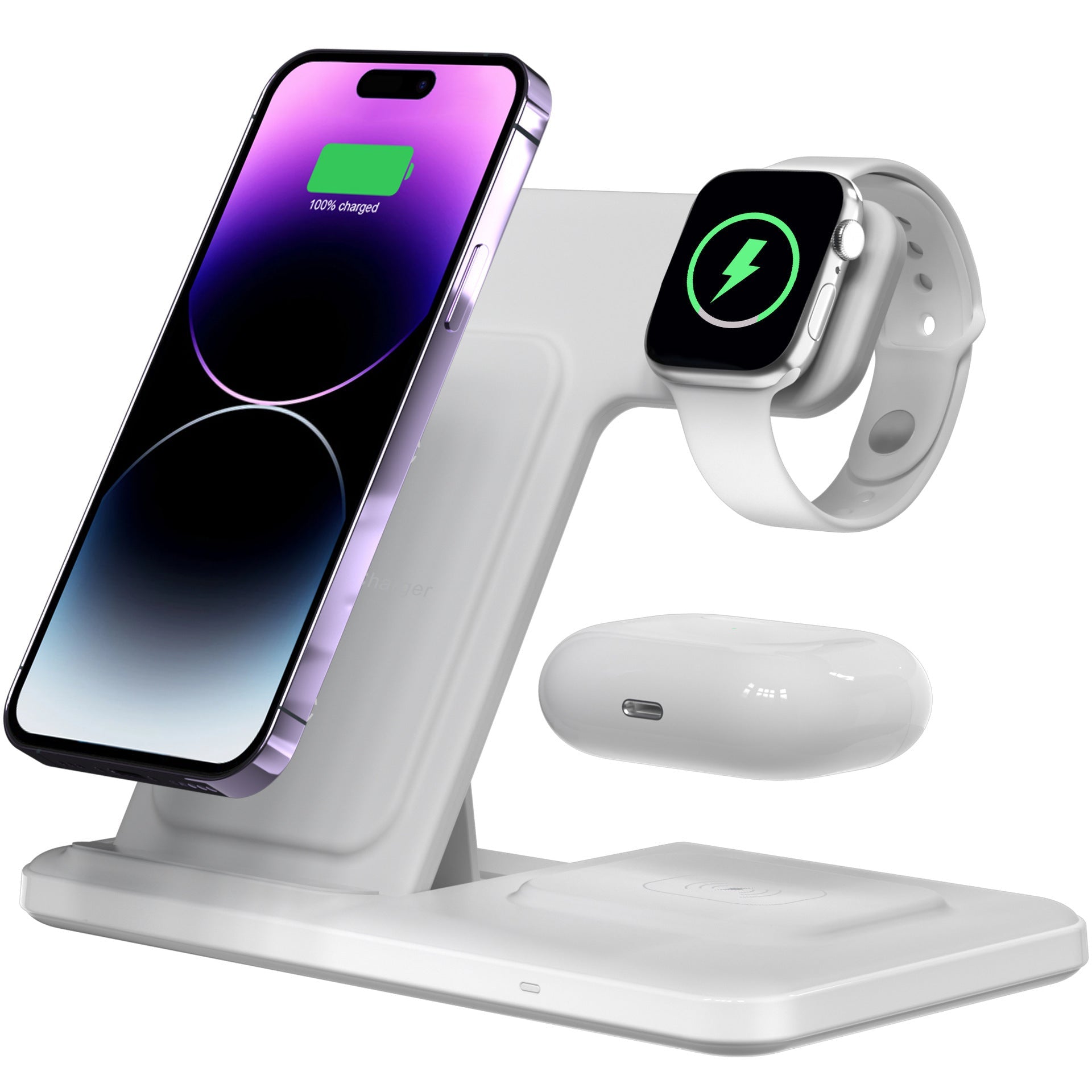 HKM-275859 Three-in-One Wireless Charger with Vertical Bracket and Fast Charging - Black & White Options Available