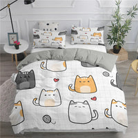 HKM-275923 Cute Kitten Pattern Duvet Cover Set, Soft Chemical Fiber, Multiple Sizes Available