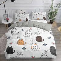 HKM-275923 Cute Kitten Pattern Duvet Cover Set, Soft Chemical Fiber, Multiple Sizes Available