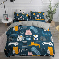 HKM-275923 Cute Kitten Pattern Duvet Cover Set, Soft Chemical Fiber, Multiple Sizes Available