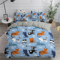 HKM-275923 Cute Kitten Pattern Duvet Cover Set, Soft Chemical Fiber, Multiple Sizes Available