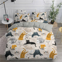 HKM-275923 Cute Kitten Pattern Duvet Cover Set, Soft Chemical Fiber, Multiple Sizes Available