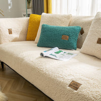 HKM-275987 Modern Solid Color Plush Sofa Cover - Soft Lamb Wool Couch Protector with Anti-Slip Design for Living Room