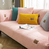 HKM-275987 Modern Solid Color Plush Sofa Cover - Soft Lamb Wool Couch Protector with Anti-Slip Design for Living Room