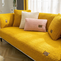 HKM-275987 Modern Solid Color Plush Sofa Cover - Soft Lamb Wool Couch Protector with Anti-Slip Design for Living Room