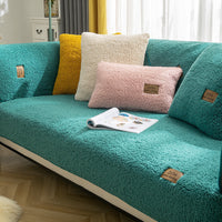 HKM-275987 Modern Solid Color Plush Sofa Cover - Soft Lamb Wool Couch Protector with Anti-Slip Design for Living Room