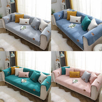 HKM-275987 Modern Solid Color Plush Sofa Cover - Soft Lamb Wool Couch Protector with Anti-Slip Design for Living Room