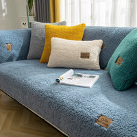 HKM-275987 Modern Solid Color Plush Sofa Cover - Soft Lamb Wool Couch Protector with Anti-Slip Design for Living Room