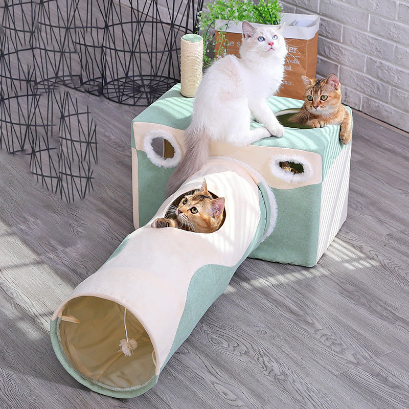HKM-276435 Cozy Cat Cave Tunnel House - Warm Velvet Shelter for Cats and Kittens