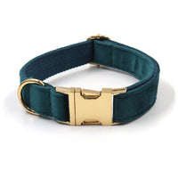 HKM-276435 Sapphire Green Velvet Pet Collar and Leash Set with Gold Buckle and Bowknot