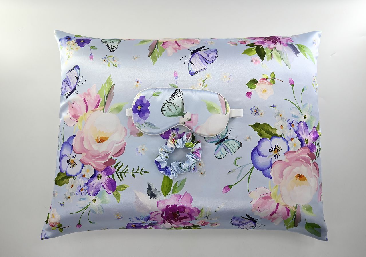 HKM-276435 Tie-Dye Simulated Silk Pillow Cover Set with Eye Mask and Hair Ring