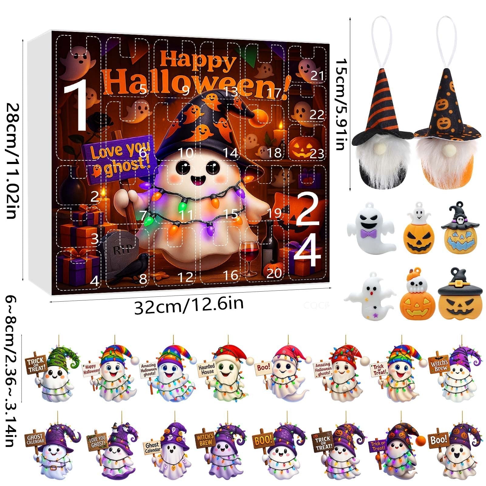 HKM-276563 Halloween Ghost Pumpkin Doll Blind Box with 16 Ornaments and 6 Figurines for Holiday Decor
