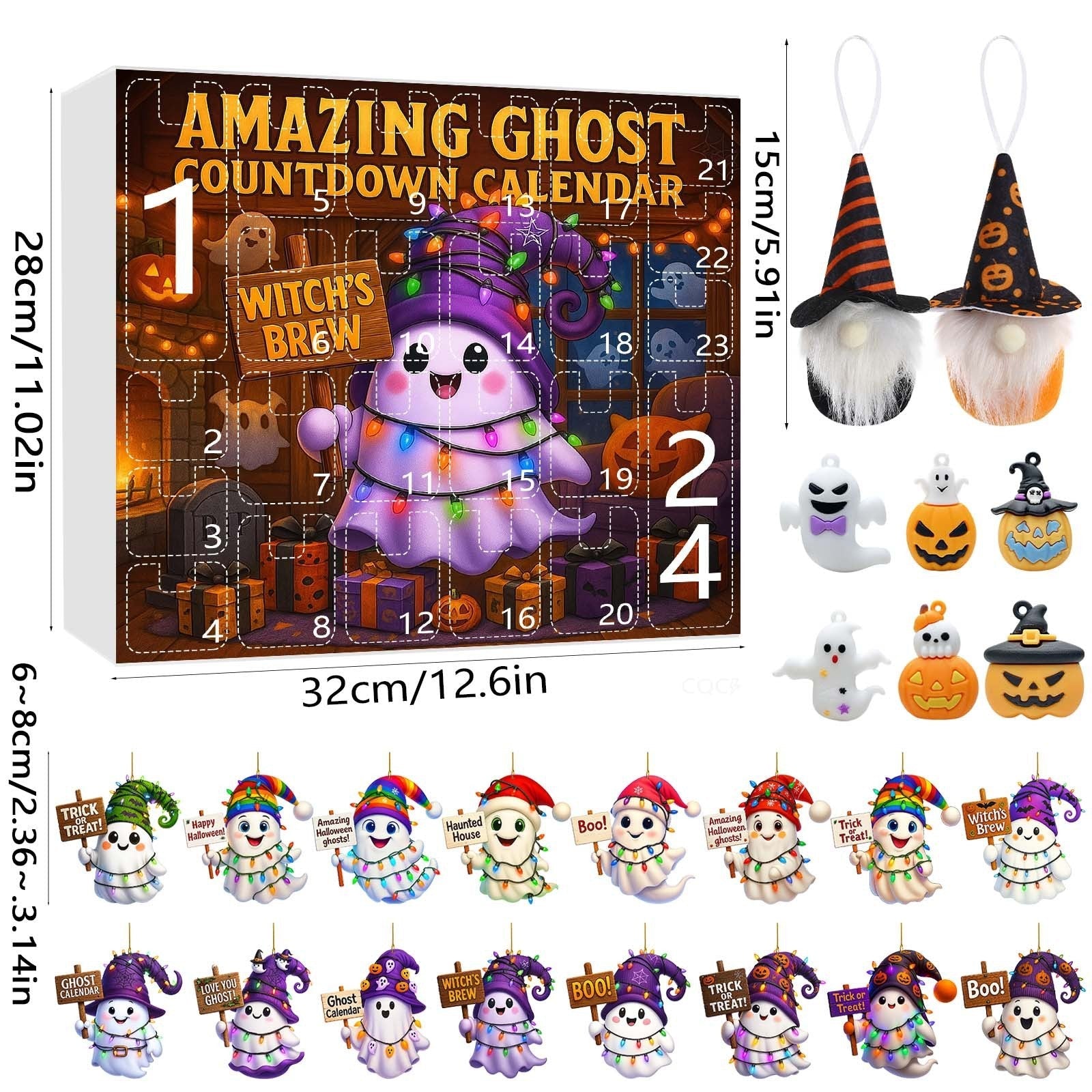 HKM-276563 Halloween Ghost Pumpkin Doll Blind Box with 16 Ornaments and 6 Figurines for Holiday Decor