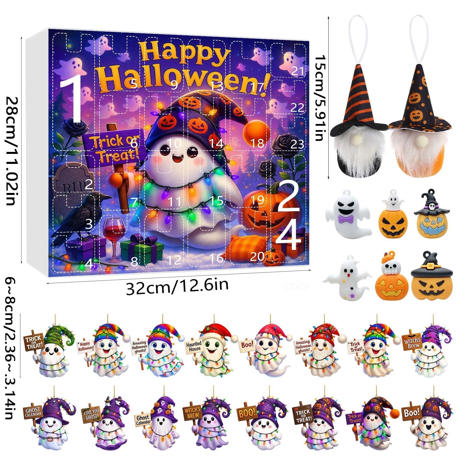 HKM-276563 Halloween Ghost Pumpkin Doll Blind Box with 16 Ornaments and 6 Figurines for Holiday Decor
