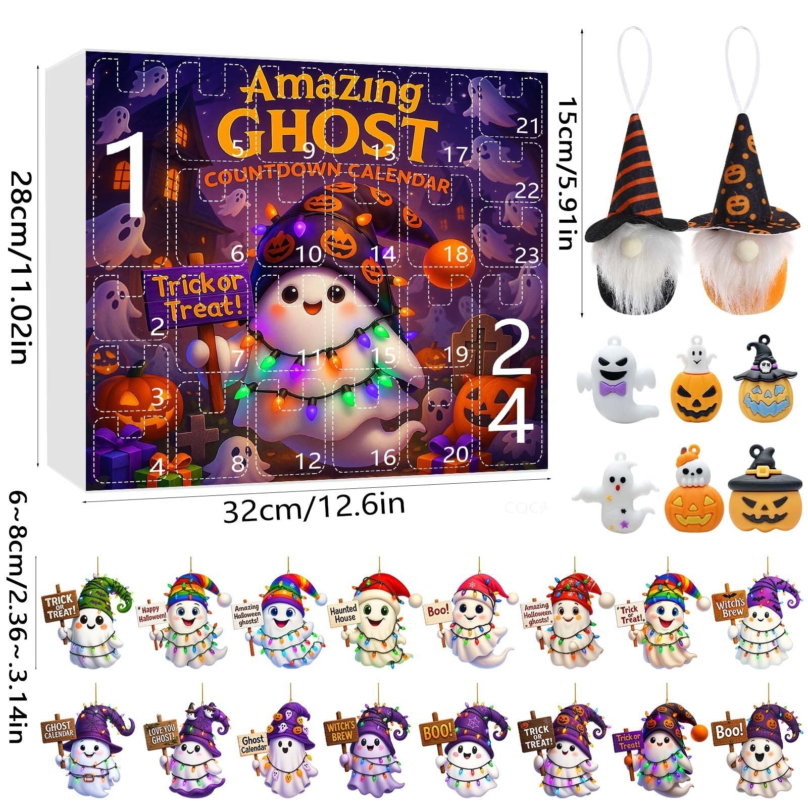 HKM-276563 Halloween Ghost Pumpkin Doll Blind Box with 16 Ornaments and 6 Figurines for Holiday Decor