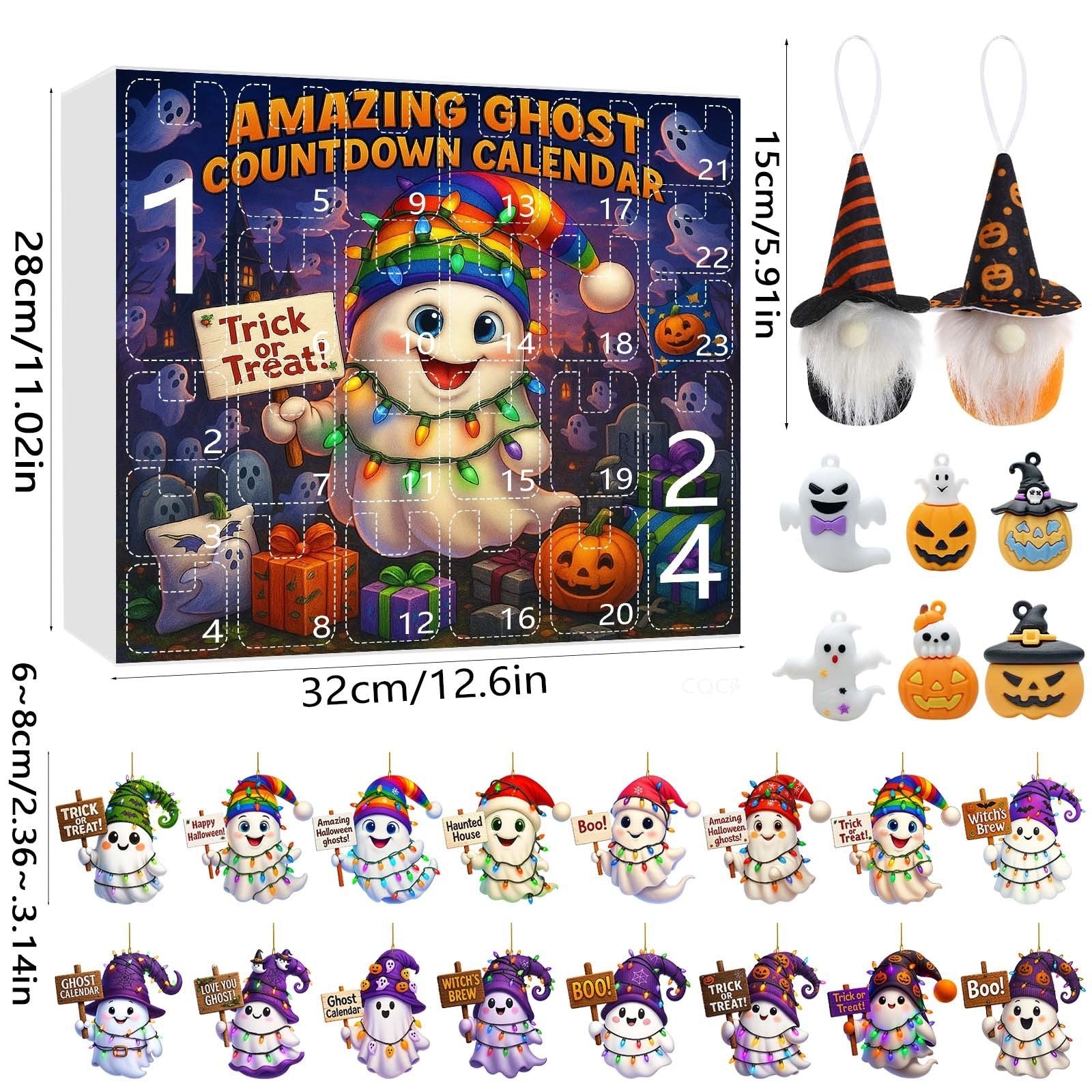 HKM-276563 Halloween Ghost Pumpkin Doll Blind Box with 16 Ornaments and 6 Figurines for Holiday Decor