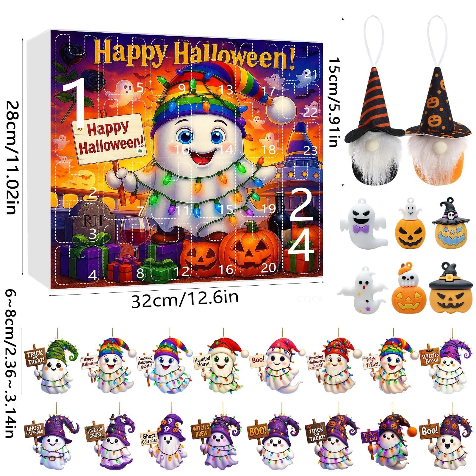 HKM-276563 Halloween Ghost Pumpkin Doll Blind Box with 16 Ornaments and 6 Figurines for Holiday Decor